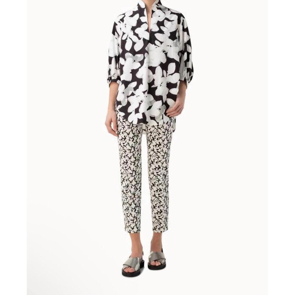 Akris Punto Women's Size 12 Magnolia Print Crop Stretch Straight Ankle Pants